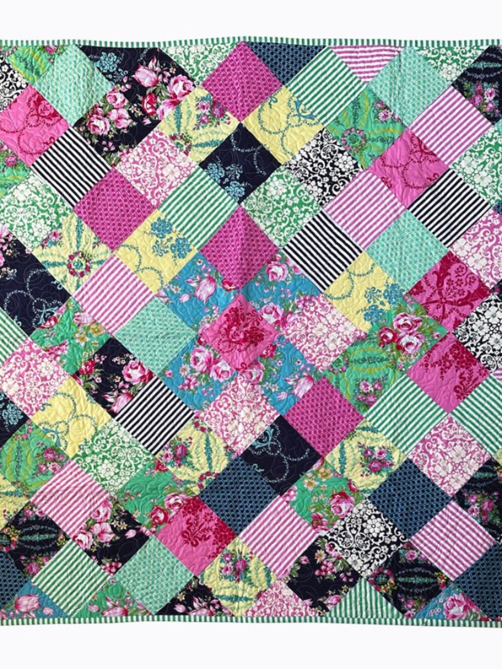Vibrant Patchwork Quilt Throw 53x53 Reversible Pink Floral Geometric Cottagecore - Picture 4 of 10